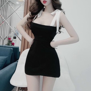 đầm body phối buộc dây nơ vai xinh ôm dáng tôn dáng