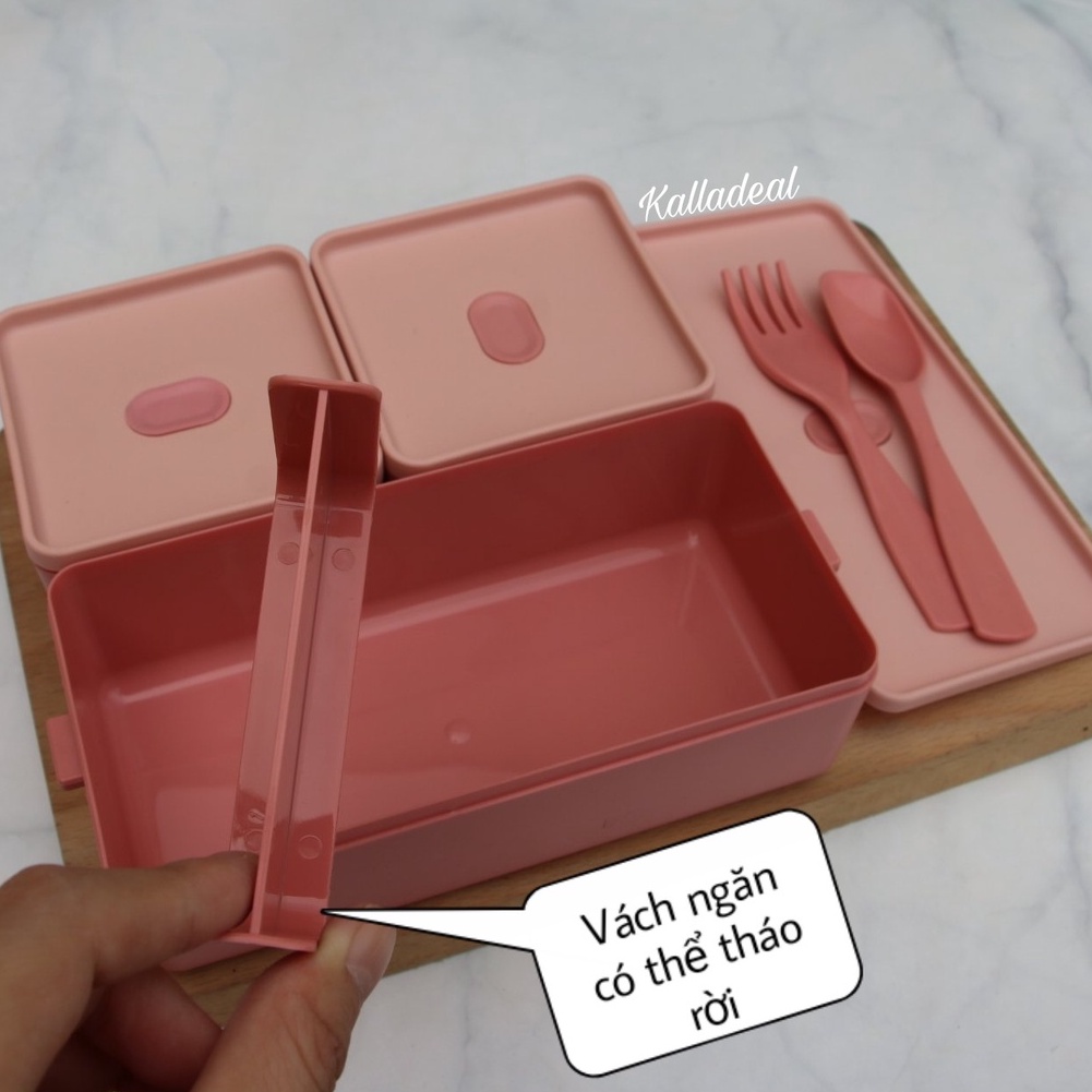 Hộp Đựng Cơm❤️FREESHIP❤️Văn Phòng 2 Tầng 1400ml Kèm Muỗng Nĩa