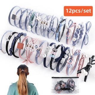 Set 12 dây buộc tóc co giãn thiết kế đơn giản dễ thương cho nữ