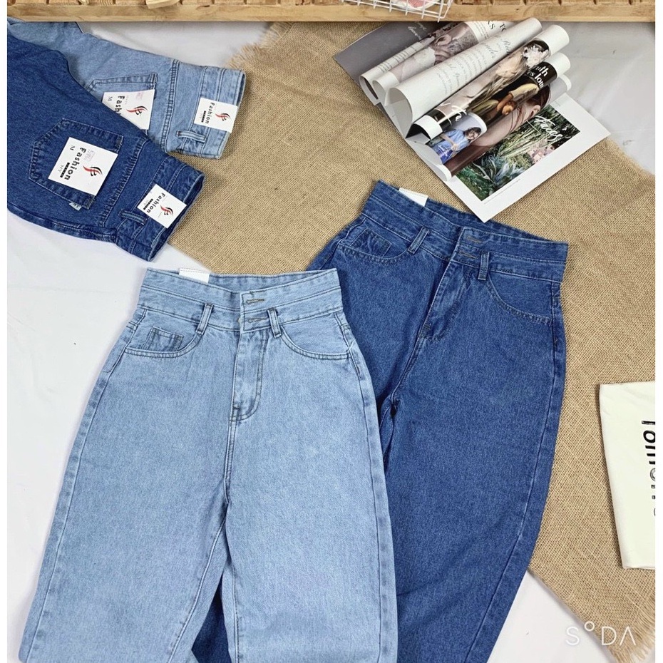 Quần Jean Nữ Aiori Lưng Cao 2 Nút Baggy Bò Trơn Cạp Cao Phong Cách Thời Trang Jeans Cotton Thoáng Mát, Mềm Mịn_Mã B440