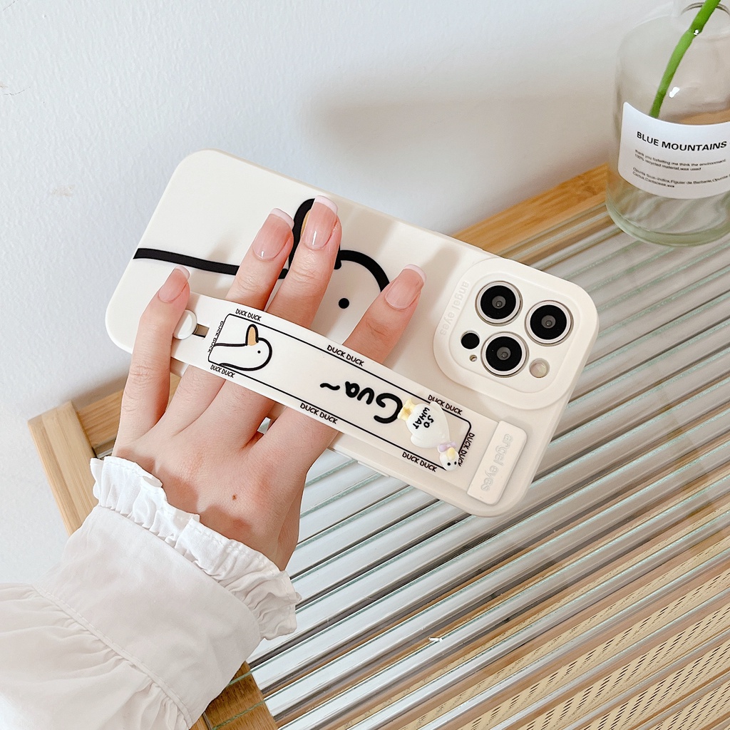 Ốp Điện Thoại Silicone Mềm Chống Sốc In Hình Vịt Hoạt Hình Có Quai Cầm Tay Cho iPhone 13 12 11 Pro Max X XS XR 7 8Plus