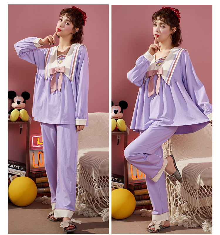 Set Pajamas Áo Dài Tay Cổ Bẻ + Quần Dài Cho Nữ