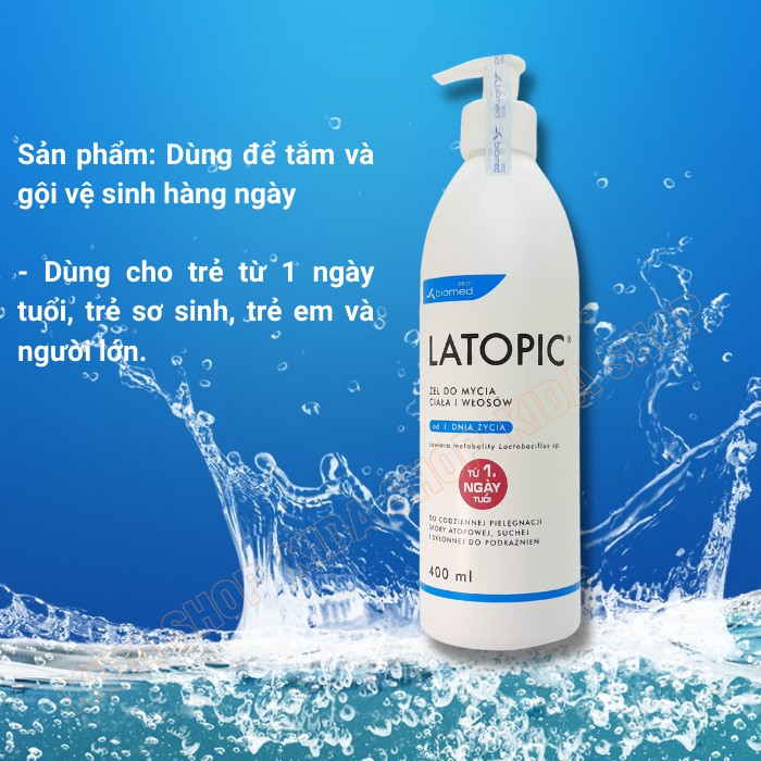 Gel tắm gội cho Bé da ngứa, di ứng LATOPIC 400ml dịu da, giảm khô ngứa - Nhập Ba Lan