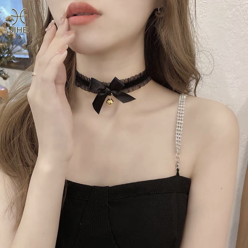 【JIHE】Vòng Cổ choker Phối Ren Đính Chuông Phong Cách Nhật Hàn Thời Trang