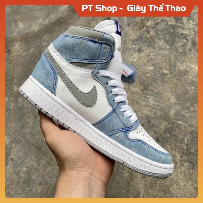 Giày Jordan hyper royal xanh nỉ cao cổ mới, Giầy Sneaker JD1 xanh loang da lộn xịn sò