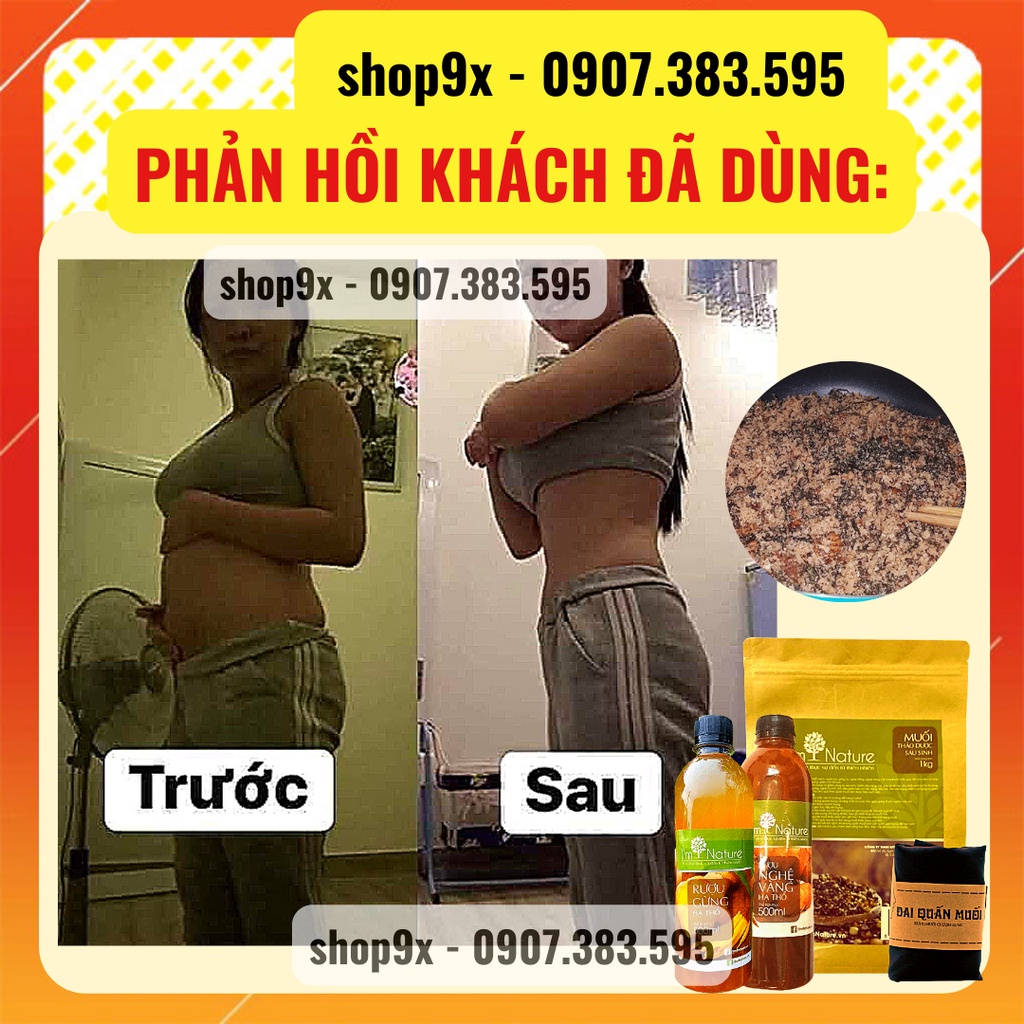 Combo Sau Sinh: Muối Thảo Dược + Rượu Gừng &amp; Nghệ Hạ Thổ 3 Năm + Tặng Đai Quấn Cho Mẹ Sau Sinh I'm Nature