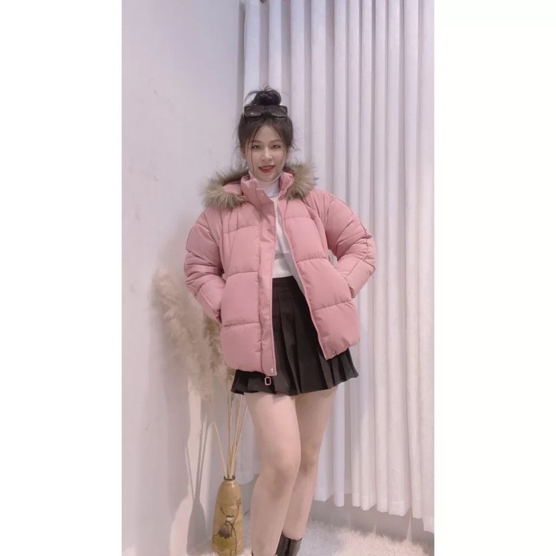 Áo phao beo mũ lông có thể tháo rời