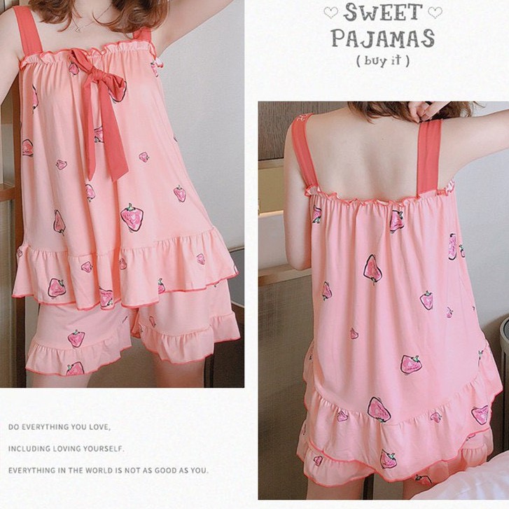 Đồ Bộ Ngủ Nữ 2 dây điệu đà dễ thương mùa hè họa tiết ngộ nghĩnh đáng yêu mã QA05 | BigBuy360 - bigbuy360.vn