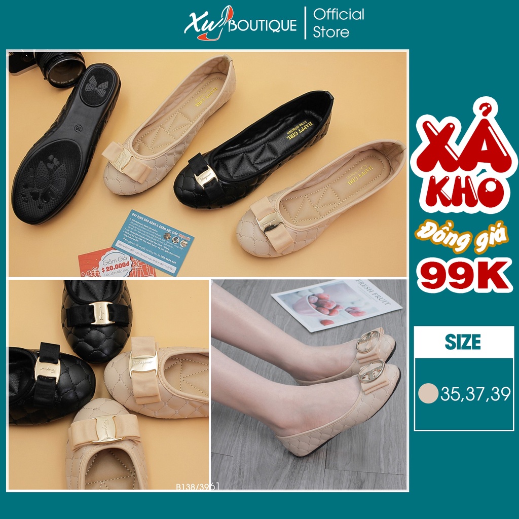 (Xả Hàng) - Giày Bệt Nữ, Búp Bê Trần Chỉ Mũi Tròn Nơ Xinh 2022 - Chất Da Bao Siêu Êm (Có Video Thật) B138/B139/B161