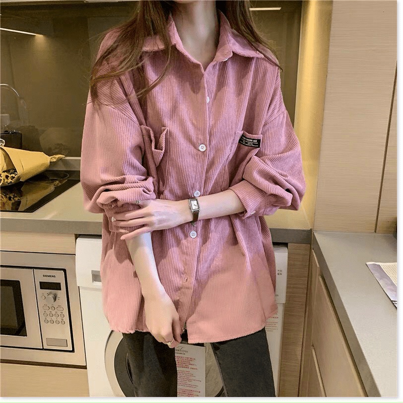 áo khoác nữ phong cách sơ mi chất liệu nhung tăm cao cấp có bốn màu