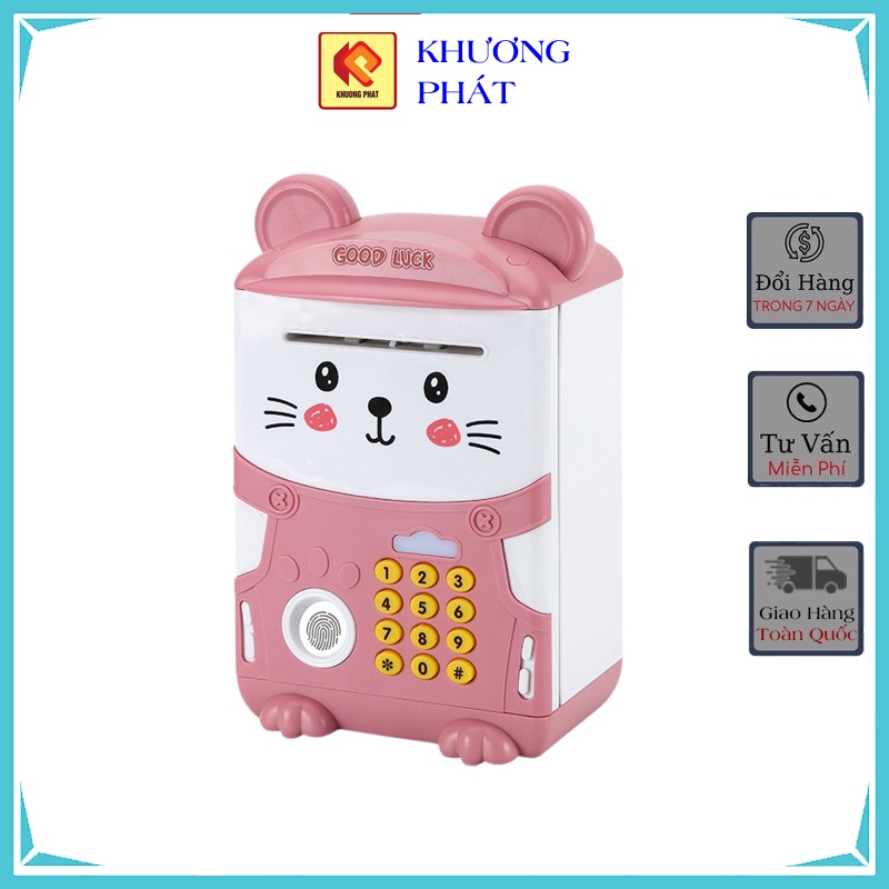 Két sắt mini thông minh cho bé HHT0006 hình chú mèo tiết kiệm thay cho heo đất có vân tay cảm ứng, mật khẩu và có nhạc.