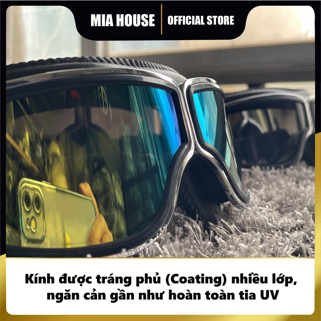 Kính phi công viền da cao cấp gắn mũ bảo hiểm MENGO GD005 gắn nón bảo hiểm nửa đầu, 3 4 - hàng độc trên thị trường