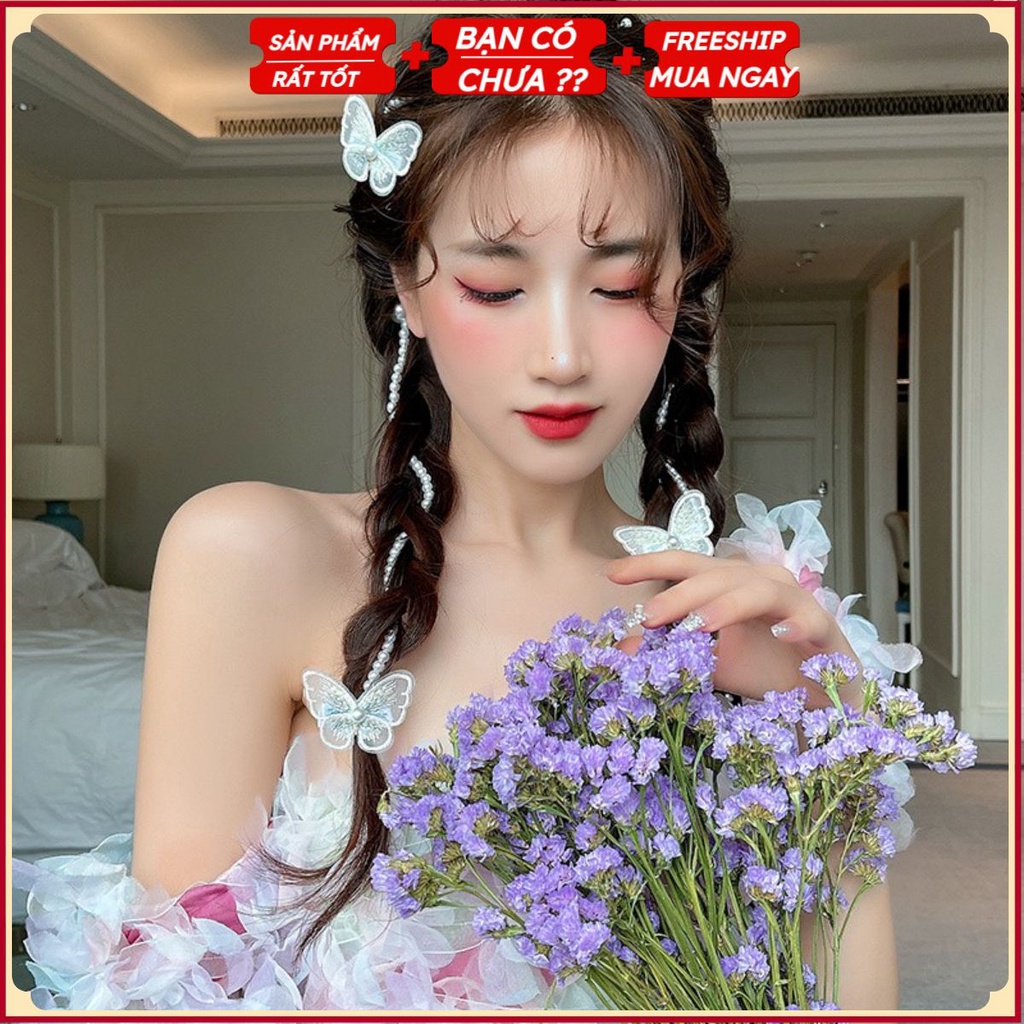 PVN29881 Dây Trang Trí Tóc Hình Con Bướm Đính Ngọc Trai Nhân Tạo Phong Cách Hàn Quốc T2