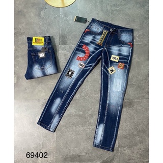 quần jen nam quản châu dsq có chữ dỏ ông côn khoá lệch màu vàng - quần jen nam dẹp phong cách