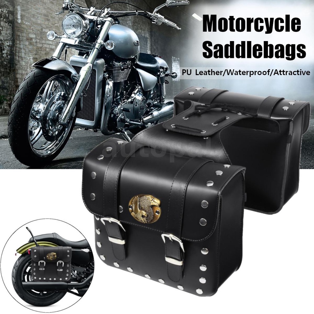 Cặp túi hành lý gắn hai bên yên xe máy bằng da PU màu đen
