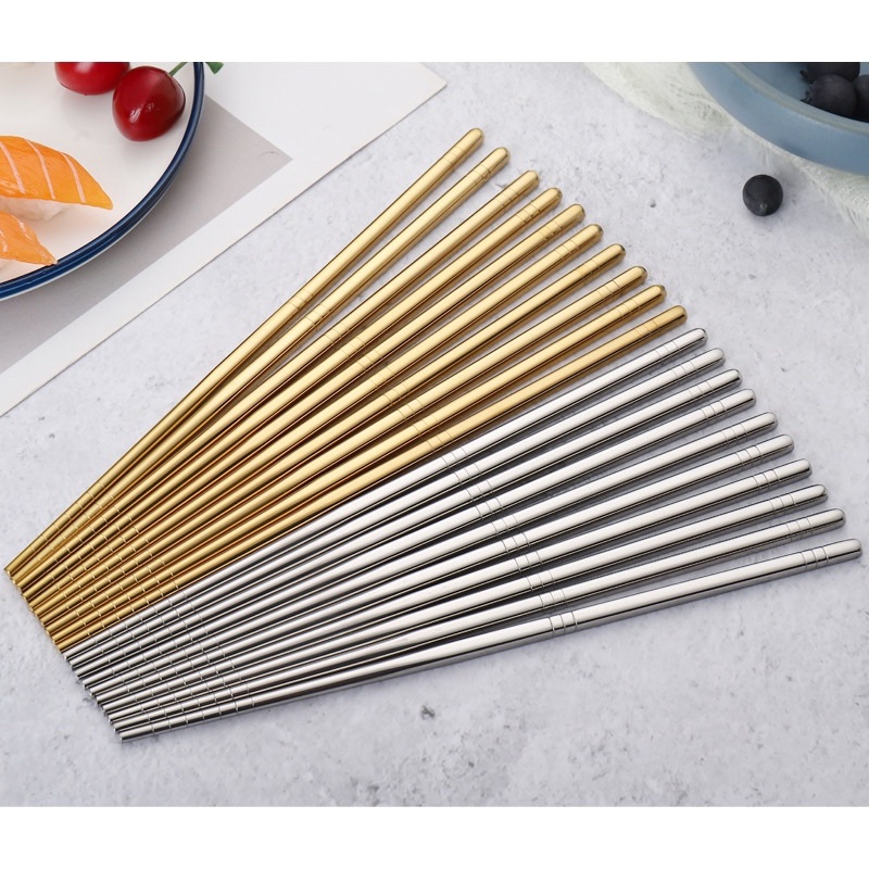 Set 5 Đôi Đũa Ăn  inox 304 Cao Cấp Mạ Vàng Sang Trọng