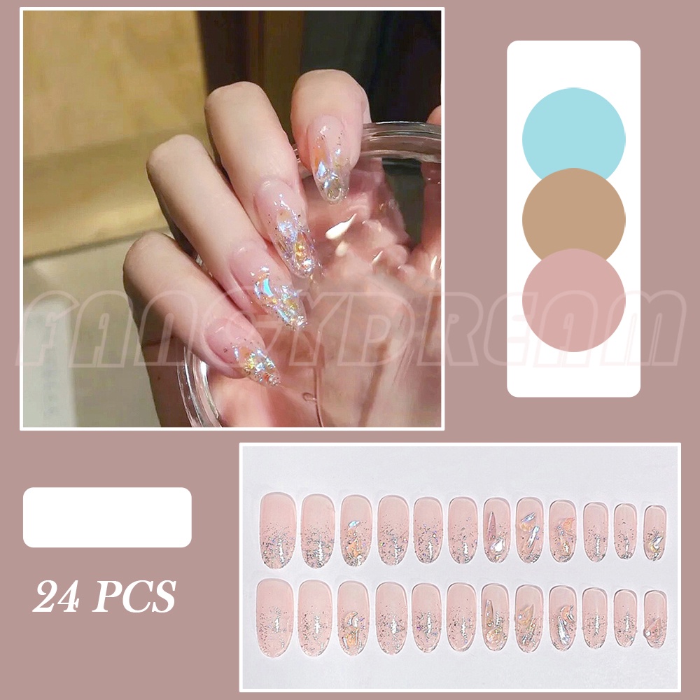 Set 24 móng tay giả màu nâu phong cách Pháp cho nữ