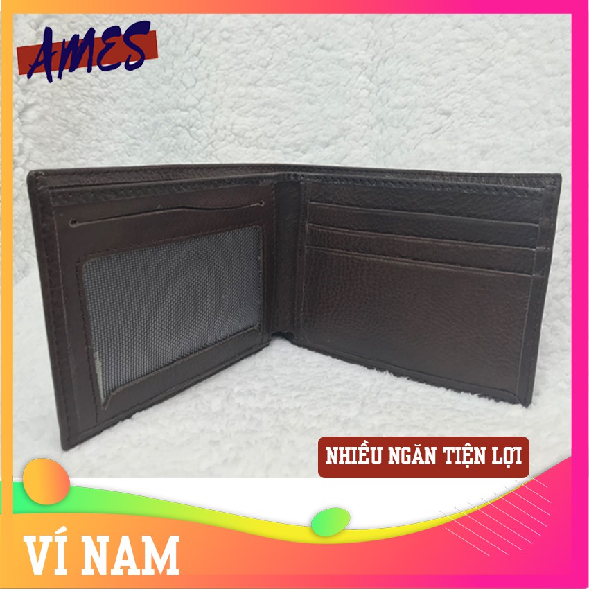 Ví nam da bò cao cấp, thiết kế sang trọng, lịch lãm, đường may khéo léo, màu nâu đậm | SHOP AMES