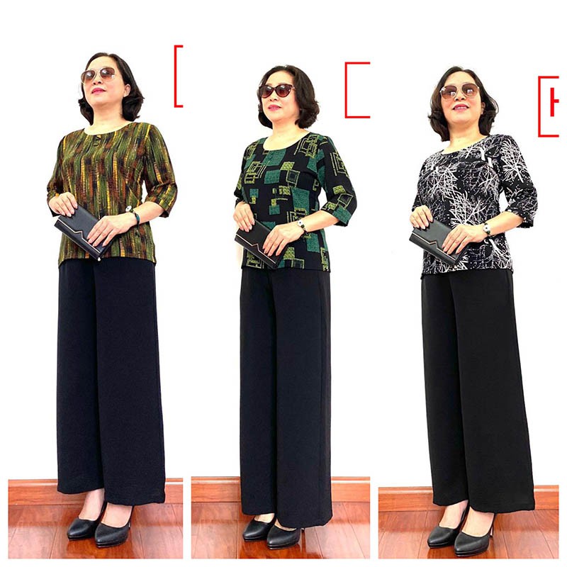 Sét Bộ Trung Niên - Sét Trung Niên Tay Lỡ - Quần dài ống Sớ - Chất Liệu Lụa Hàn Châu Cao Cấp dành cho Các Bà, các Mẹ