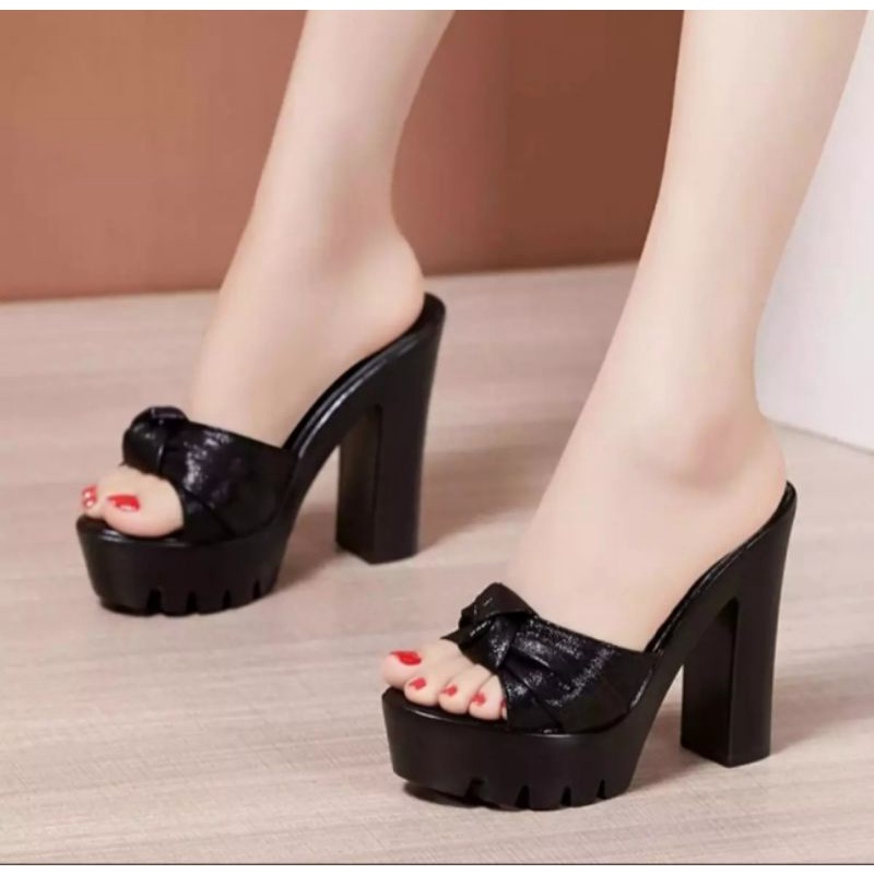 Dép cao gót nơ cuộn 9f