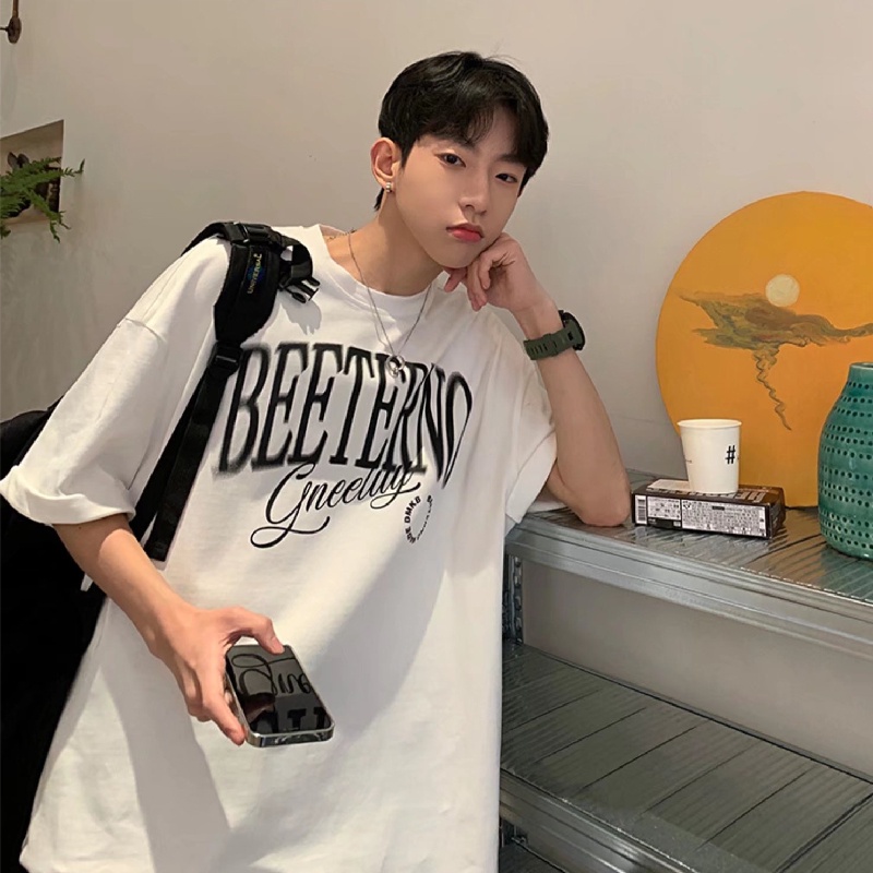 Áo Thun Tay Ngắn Dáng Rộng In Chữ Phong Cách Hip Hop Hàn Quốc Thời Trang Mùa Hè Cho Nam Size M-8XL