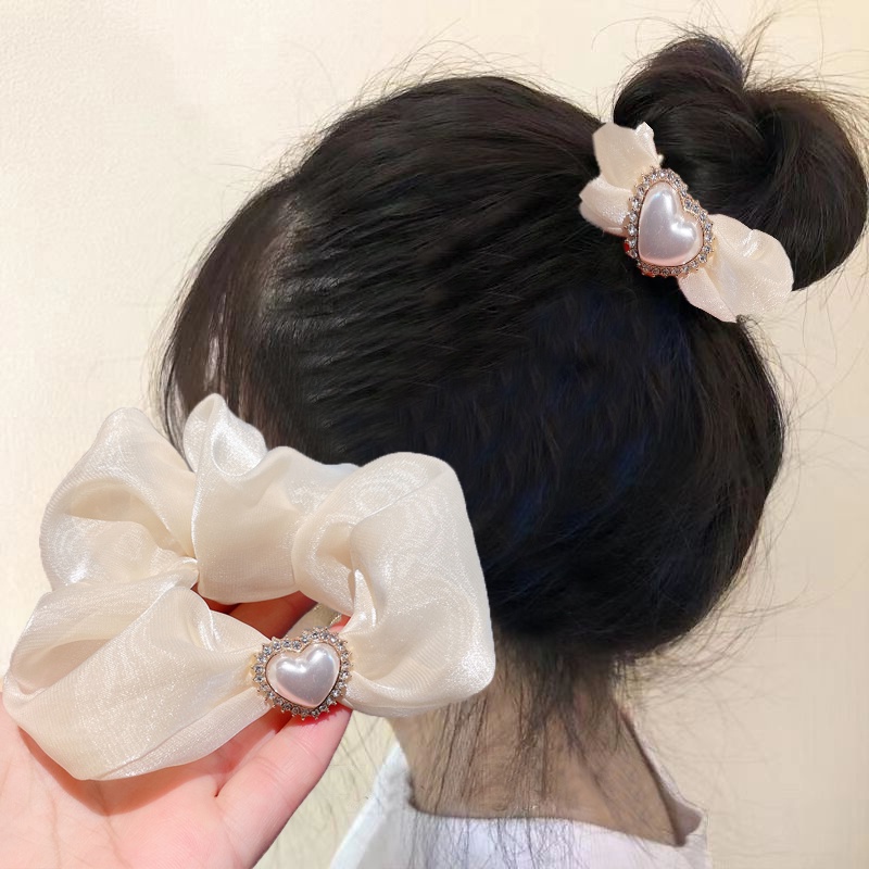 Dây Buộc Tóc Đuôi Ngựa Cỡ Lớn In Họa Tiết Trái Tim Đính Ngọc Trai Thời Trang Cho Nữ