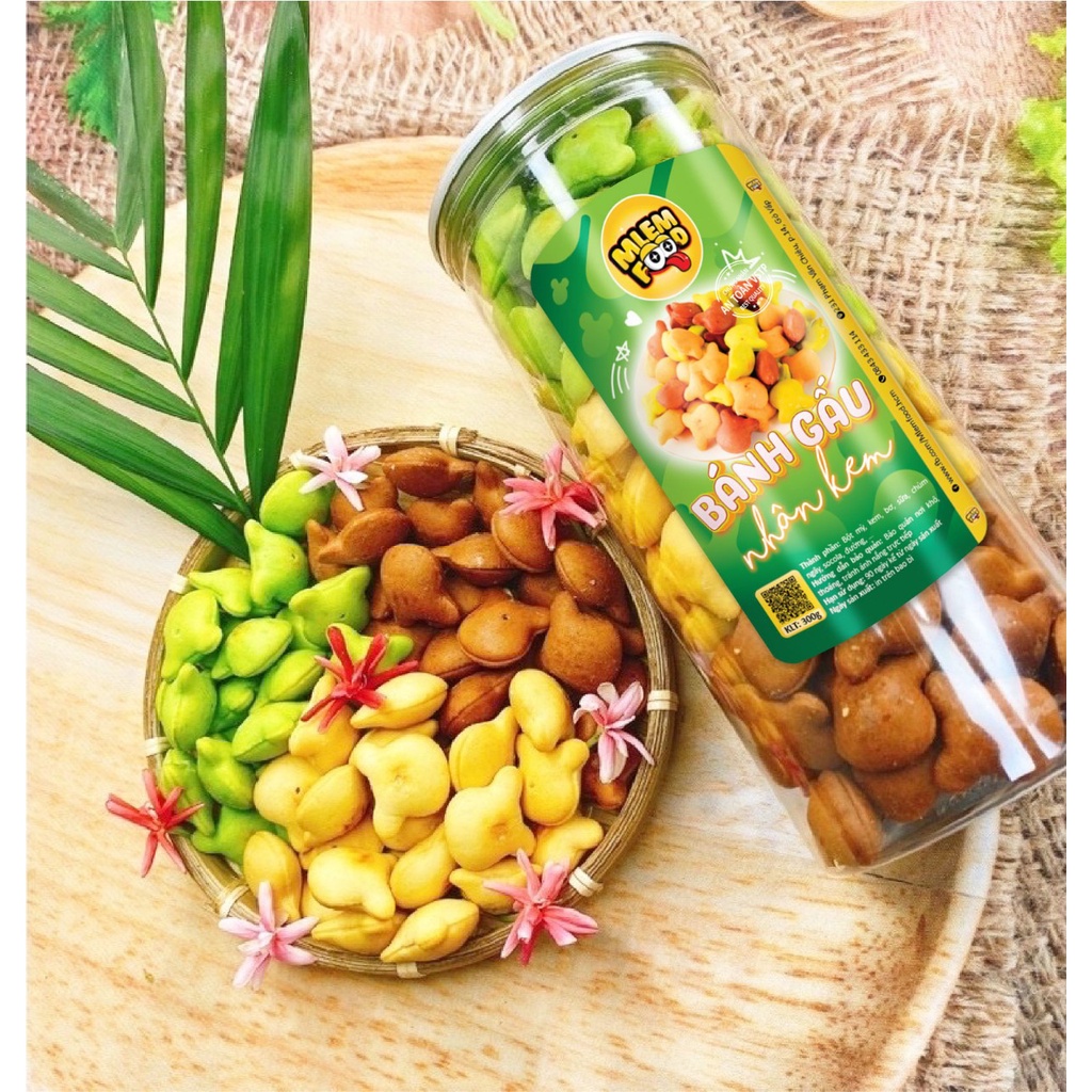 Bánh gấu mix 3 vị nhân kem hộp 420g nhà MLEM FOOD.