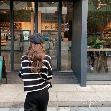 Áo khoác cardigan ZHELIHANGFEI len tay dài dáng rộng họa tiết kẻ sọc thời trang thanh lịch dành cho nữ