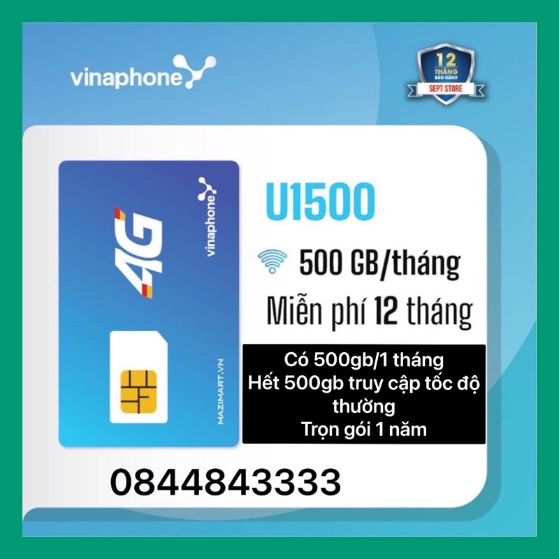 Sim 4g vào mạng Vinaphone 500gb/1 tháng miễn phí 12 tháng không cần nạp thêm tiền,Sim U1500 dùng free 1 năm