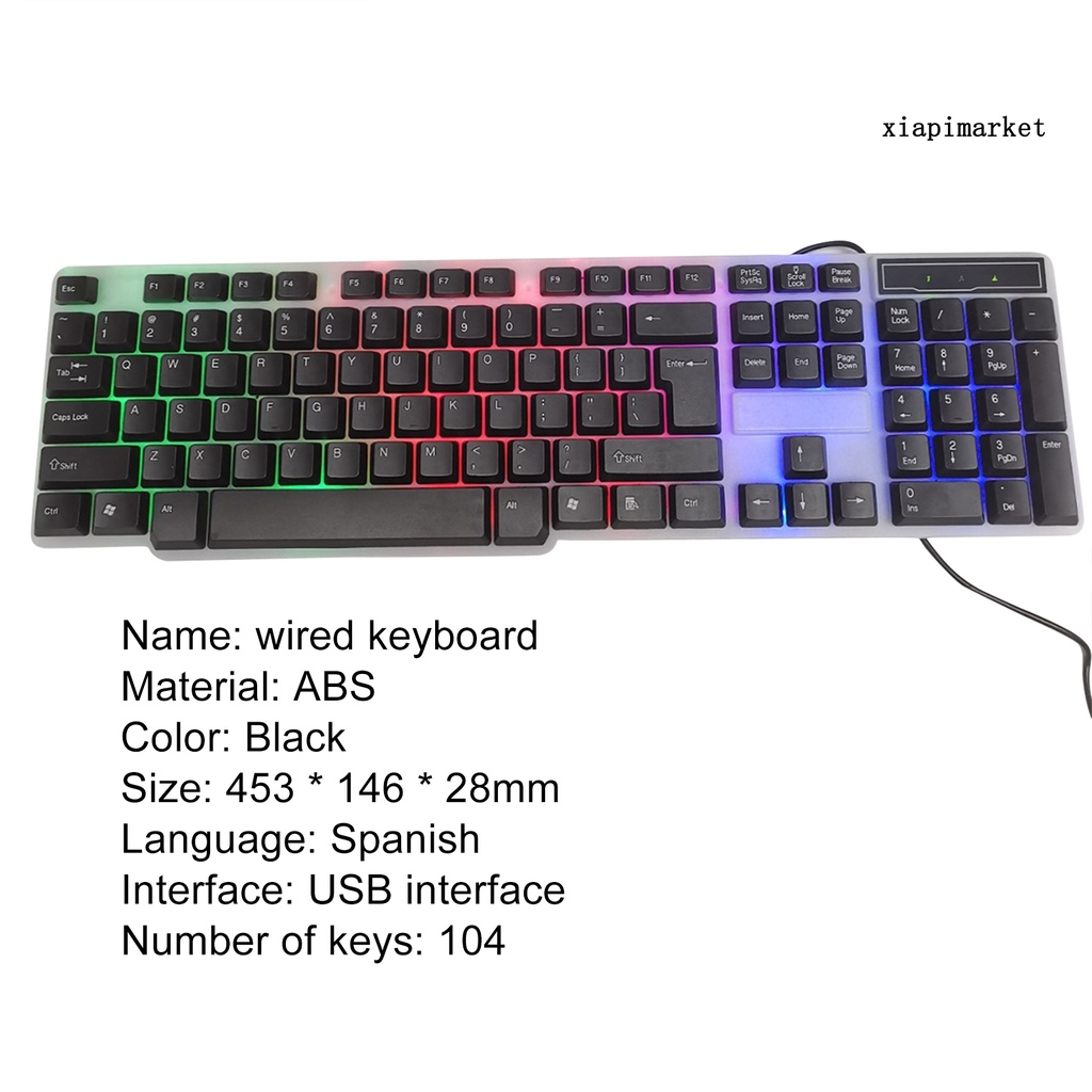 LOP_104 Keys Backlight Semi-mechanical Spanish Language USB Wired Keyboard for Laptop