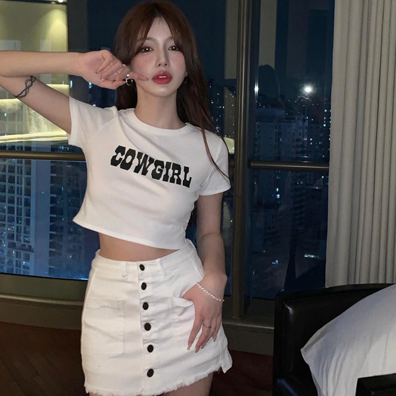 Áo Thun Nữ Ngắn Tay Cổ Tròn In Chữ Aesthetic Cá Tính