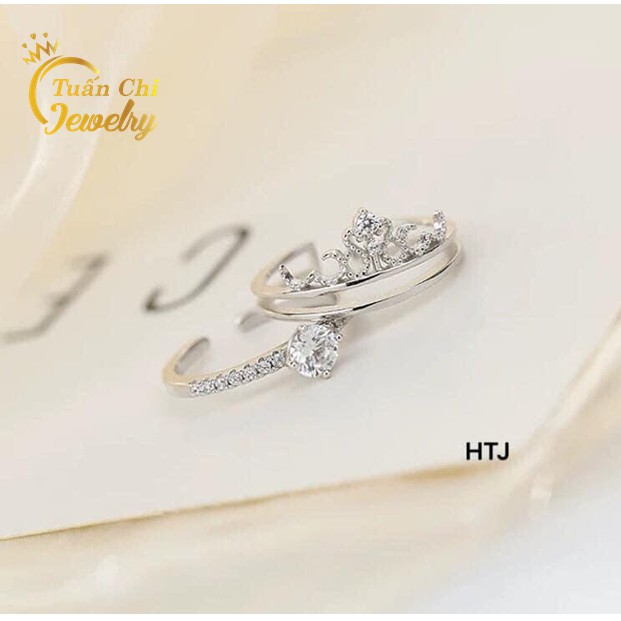 Nhẫn Bạc Nữ FREESHIP Nhẫn Nữ Đẹp, Bạc Ta Cao Cấp, Kiểu Dáng Vương Miện Sang Trọng 2in1