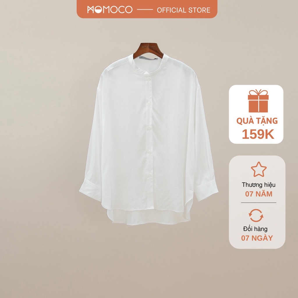 Áo Sơ Mi Cổ Tàu Tay Lỡ MOMOCO ESSENTIALS Chất Lụa Mềm Mại Stand Collar Shirt - M27
