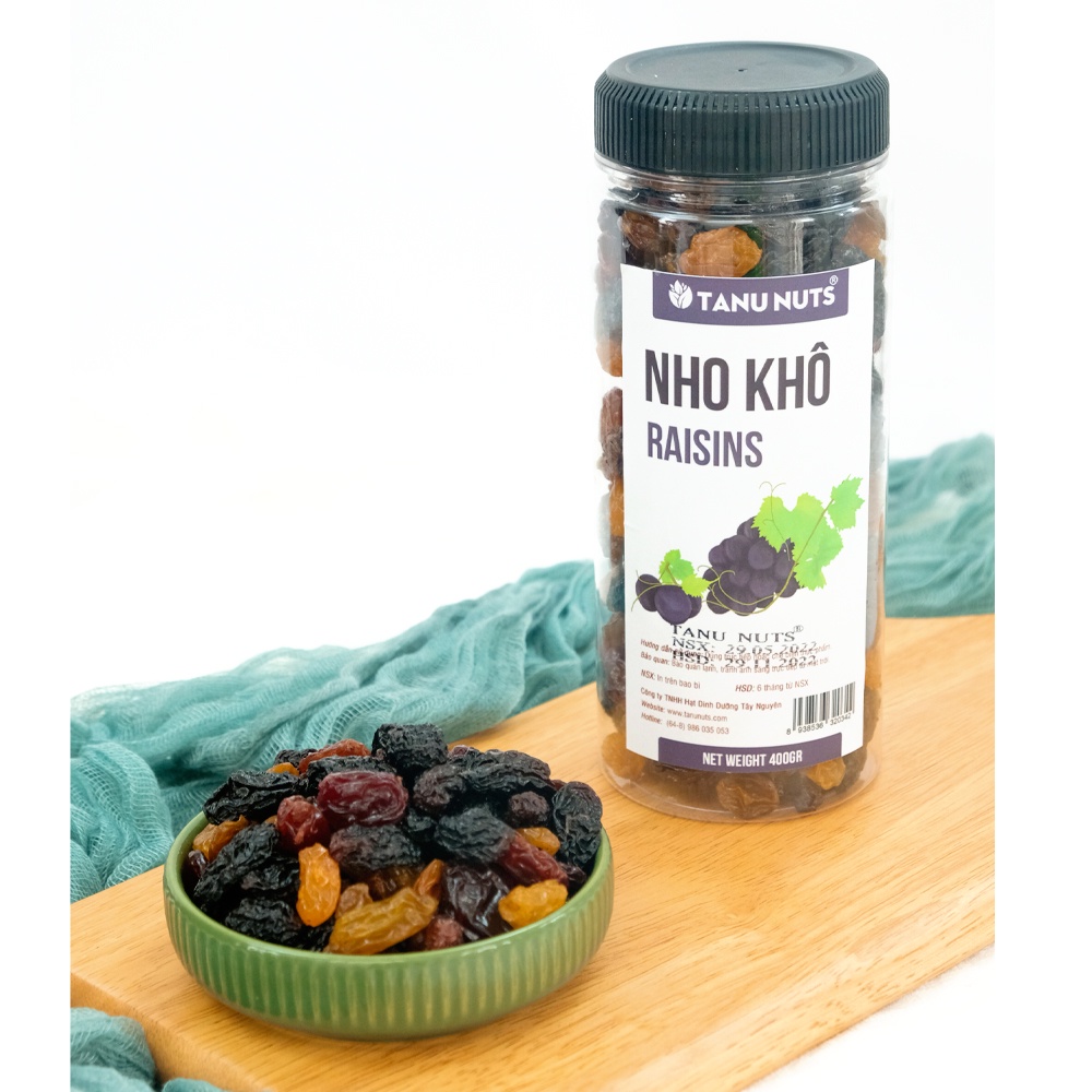 Nho khô Raisins 3 màu TANU NUTS, nho khô không đường Chile sấy chua ngọt