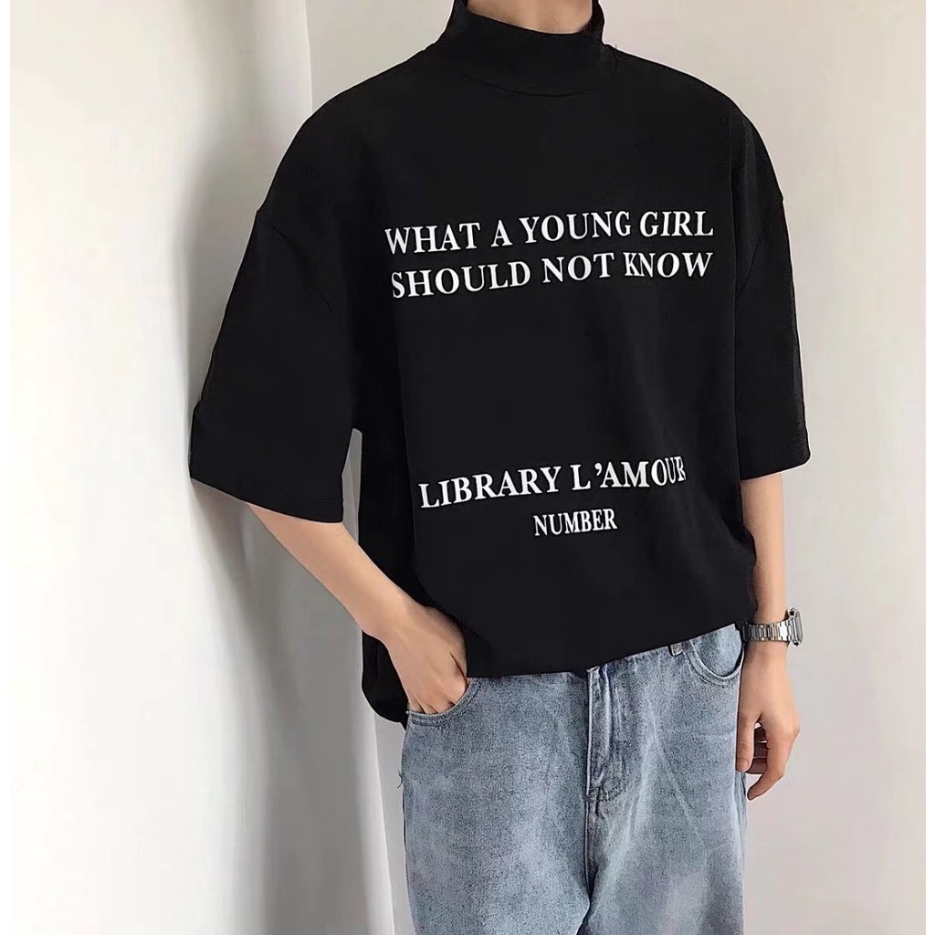 Áo thun tay ngắn cổ lọ in chữ phong cách Âu Mỹ thời trang mùa hè cho nam size S-3XL