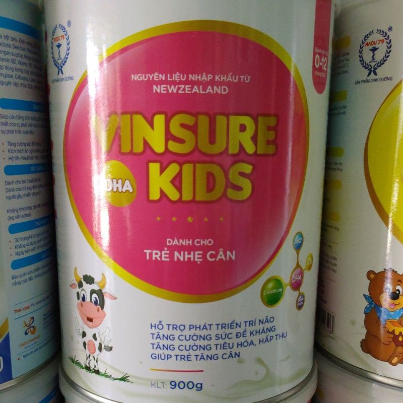 Sữa bột Dinh Dưỡng Vinsure Kids cho trẻ nhẹ cân từ 0-12 tháng lon 400g và 900g
