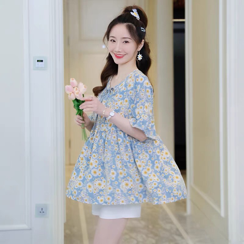 Áo Bầu Thiết Kế Dáng Tầng Xinh Xắn - Chất lụa hàn , mềm mịn Form babydoll rộng Trẻ Trung