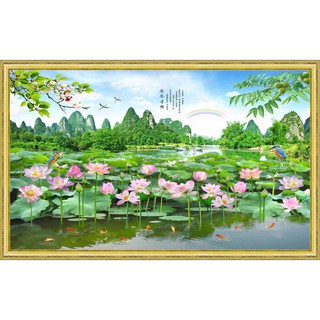 Tranh dán tường phong cảnh thiên nhiên hồ sen ud0178k kt 100 x 60 cm