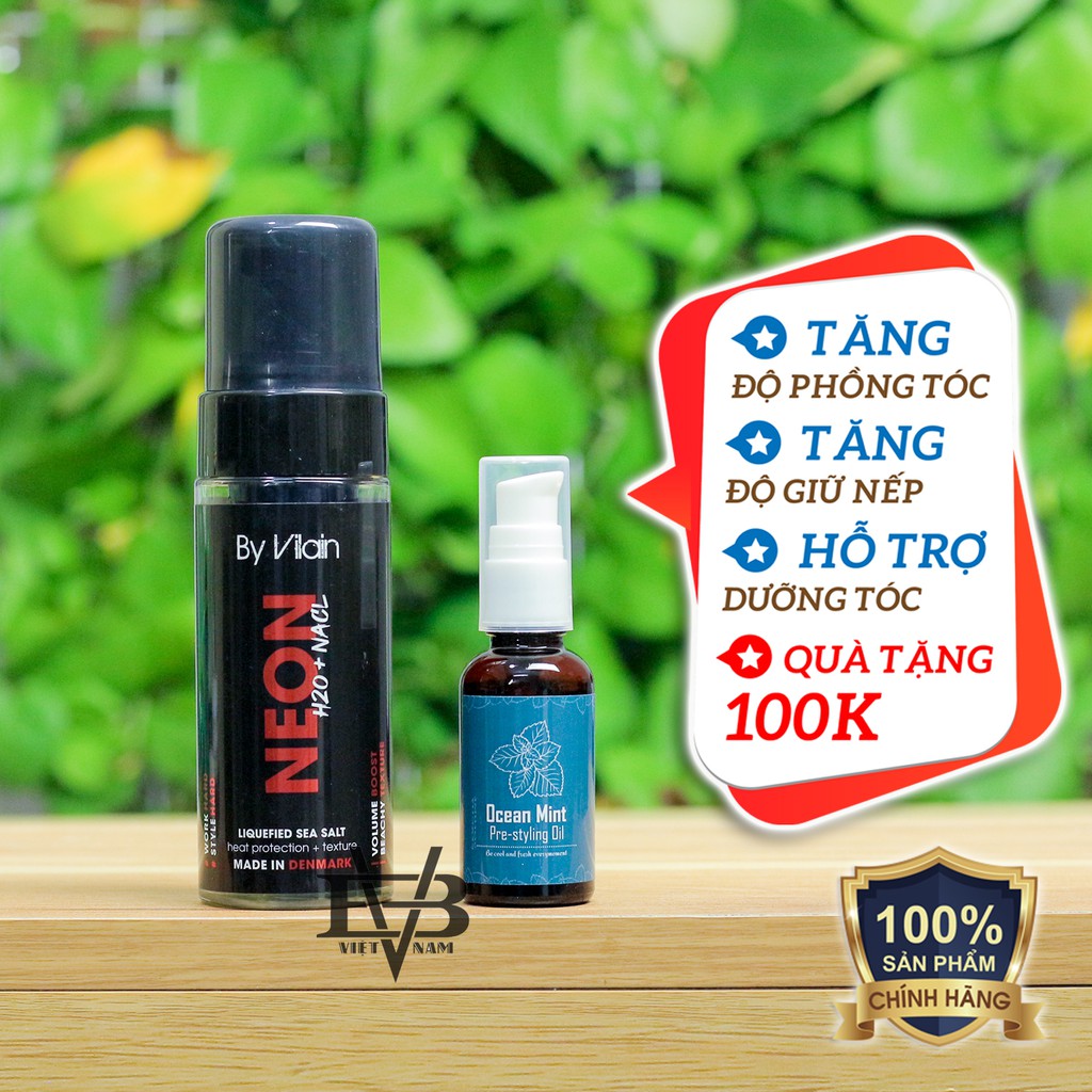 [CHÍNH HÃNG] Bọt tạo phồng By Vilain Neon H2O NACL 150ml + Tặng Pre Styling Oil Ocean Mint 30ml V2