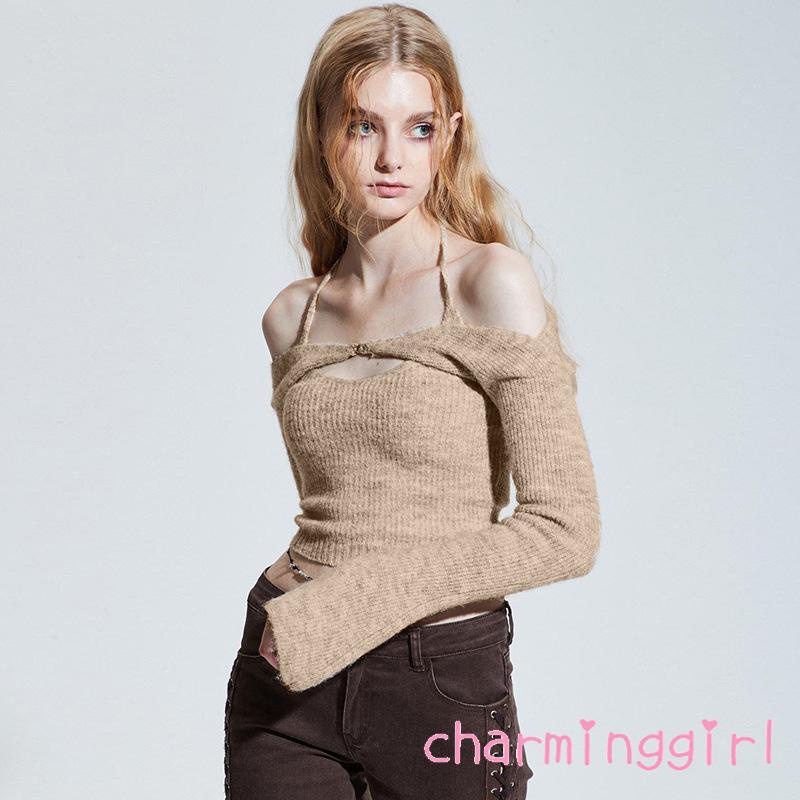 Áo croptop tay dài hở vai màu sắc thời trang cho nữ