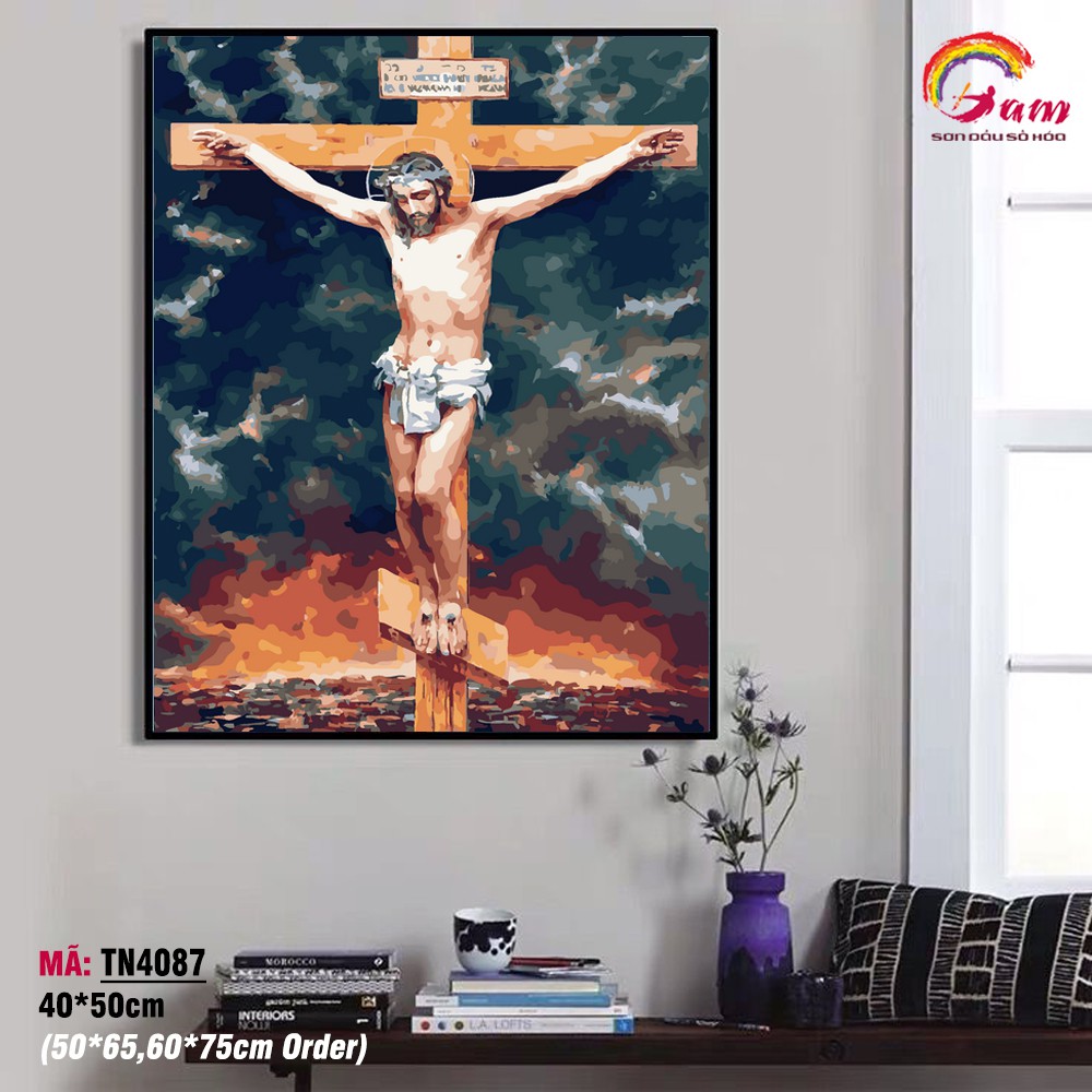 Tranh sơn dầu số hóa tự tô màu Tranh công giáo Chúa Jesus TN4087