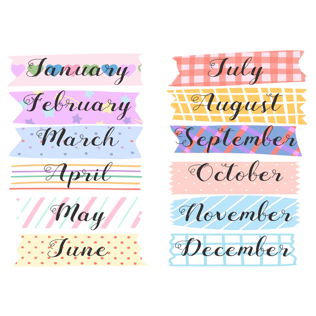 Hình dán sticker label các tháng trong năm trang trí sổ tay phong cách dễ thương