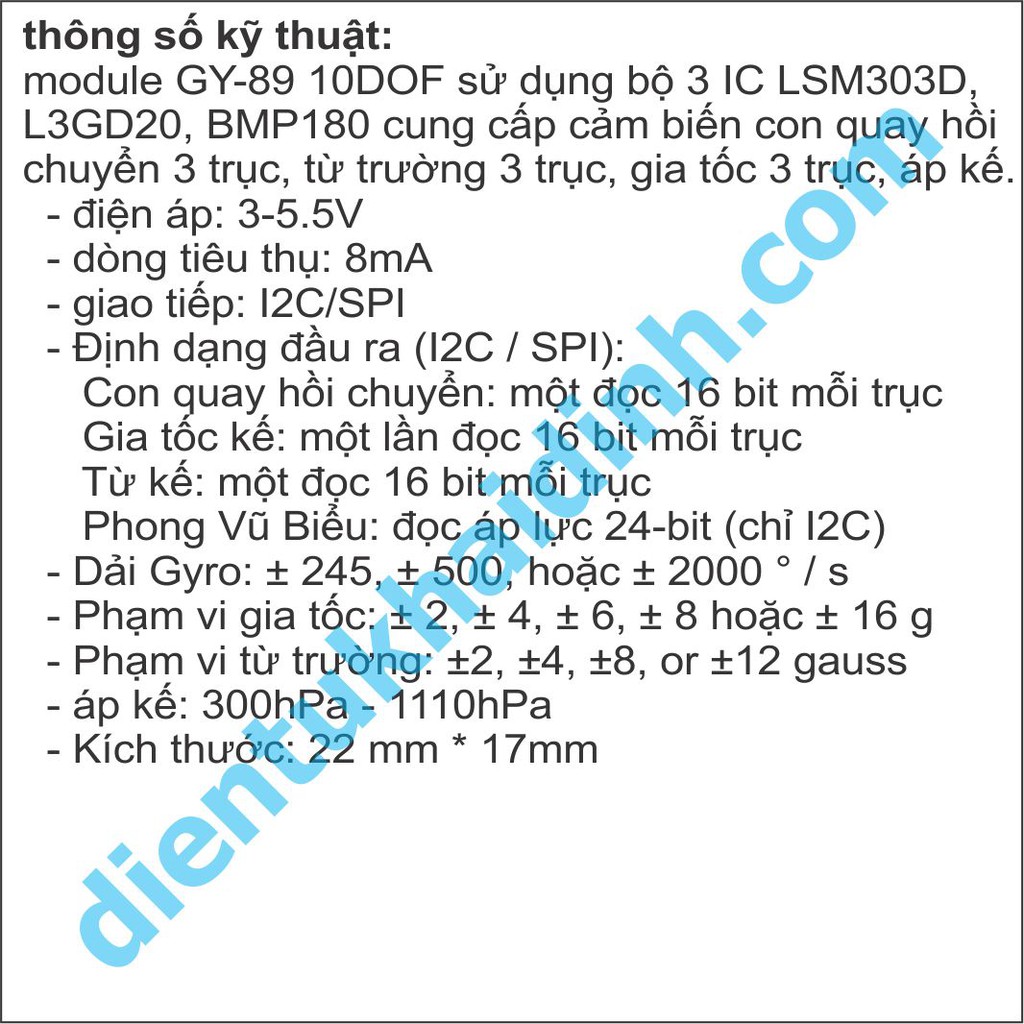 module GY-89 10DOF LSM303D + L3GD20 + BMP180 kde3285