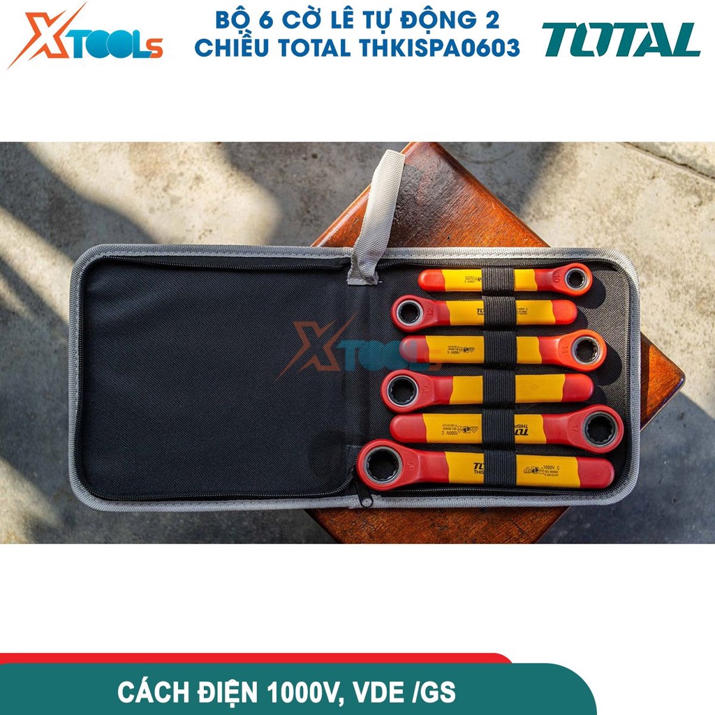 Bộ 6 cờ Lê tự động 2 chiều cách điện 1000V TOTAL THKISPA0603, có Chứng nhận 1000V, VDE/GS, siêu cứng- CHÍNH HÃNG- XTOOLS