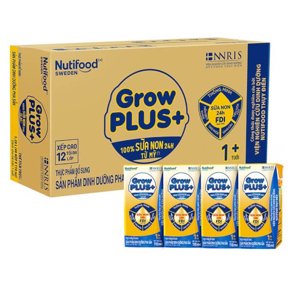 Thùng Sữa Nutifood GrowPLUS+ Sữa Non 110ml  - 12 lốc