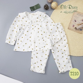 Bộ pijama dài tay chất đũi lụa cho bé gái 1-3 tuổi