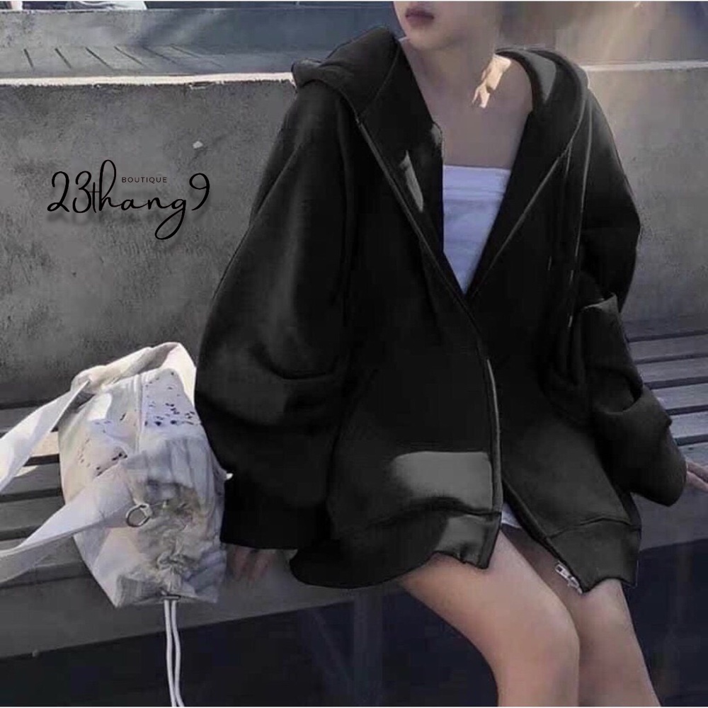 Áo khoác nỉ hoodie áo khoác nỉ trơn nam nữ tay phồng form rộng zip basic unisex phong cách ulzzang đi phố 23thang9