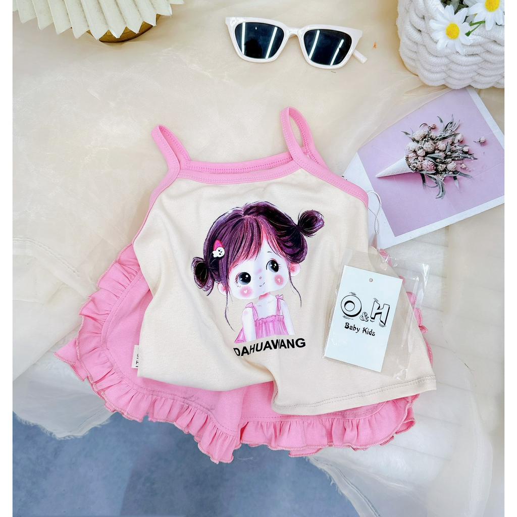 Đồ bộ bé gái, set bộ áo 2 dây cô bé DAHUAWANG chất zip hàn mềm mại cho bé