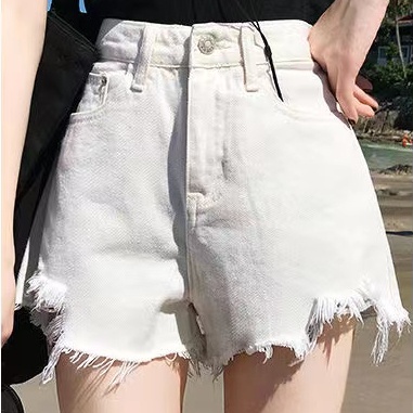Quần Short Denim Lưng Cao Ống Rộng Phối Rách Thời Trang Đường Phố Mùa Hè Cho Nữ