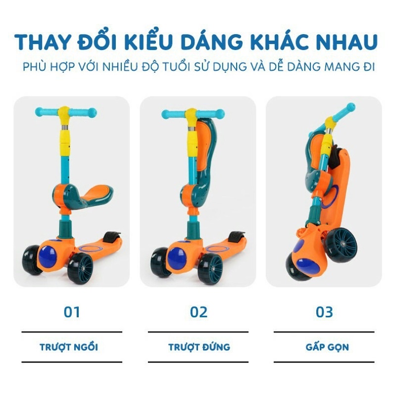 Xe scooter có nhạc có đèn có ghế ngồi 2in1